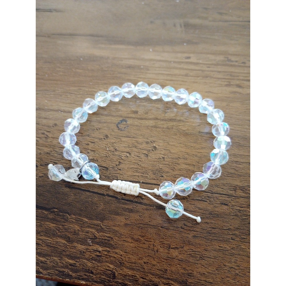 Kirks Folly Crystal Adjustable Strand Clear Crystal Beaded Bracelet 6"-8" EUC
